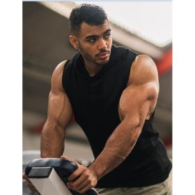 Solid Color Hooded Sleeveless Sports Fitness Europe And The United States Men Loose Vest Top (Option: Black-XL)