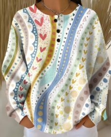 Round Neck Waffle Solid Color Pullover Loose Top (Option: Colorful-L)