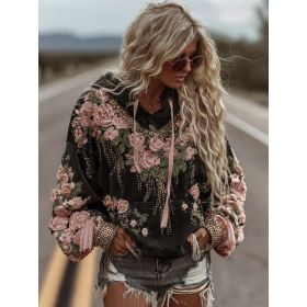 Women's 3D Printed Retro Bohemian Style Hoodie With Floral Floral Print, Loose Fit, Casual, Warm, Sporty, Hooded, Street Style (Option: 1style-S)
