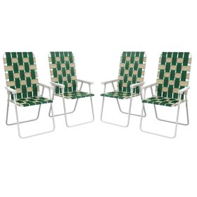 Set of 4 Patio Folding Chairs, Classic Outdoor Camping Chairs, Portable Lawn Chairs w/ Armrests, Green (Option: Green-580x260x850 mm)