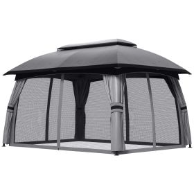 10' x 13' Patio Gazebo, Outdoor Gazebo Canopy Shelter with Netting, Vented Roof for Garden, Dark Gray (Option: Dark Gray-1830x530x170 mm)