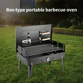 1pcs Box Home Outdoor Folding Grill Portable Multifunctional Camping Barbecue Grill, Comes With Tools, Easy To Use, Suitable For Outdoor Camping, (Option: Black)