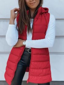 Solid Color Hooded Quilted Zipper Cotton Vest Coat (Option: Red-1XL)