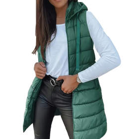 Women's Solid Color Sleeveless Hooded Vest, Mid-Length Zip-Front Waistcoat With Pockets For Spring And Fall Layering (Option: Green-XXL)