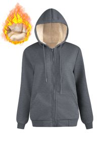 Warm Berber Fleece Pocket Hooded Sweatshirt Coat (Option: Dark Gray Threaded Zipper-S)