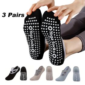 3 Pairs Yoga Socks For Women Non-Slip Grips Straps For Added Balance And Stability Ideal For Pilates Pure Barre Ballet Dance Barefoot Workout (Option: Women-Blackkhakiblue)
