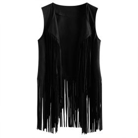 Women's Solid Color Sleeveless Fringe Vest - Lightweight Summer Bohemian Wear (Option: Black-S)