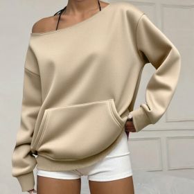 Fashionable Pullover Crew-Neck Off-Shoulder Sweatshirt For Women (Option: Apricot-S)