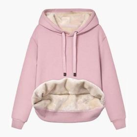 Autumn And Winter Warm Lamb Fleece Pocket Hooded Sports Sweatshirt Jacket For Women (Option: Pink-XXL)