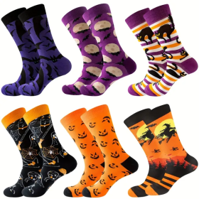 6 Pairs Halloween Christmas Socks For Men Women Girls Funny Pumkin Spider Black Cat Cotton Sock Set (Option: 6pair)