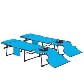 2 Piece Folding Chaise Lounge Pool Chairs with 5-level Reclining Back, Reading Hole, Side Pocket, Blue (Option: Blue-770x280x700 mm)