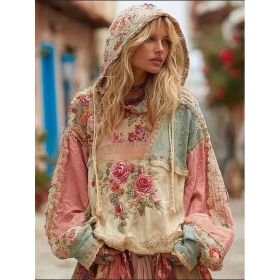 Vintage Hooded Jacket Versatile Lace-up Printed Sweatshirt (Option: Style2-S)