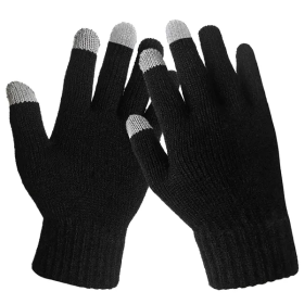 Unisex Touch Screen Gloves Full Finger Winter Warm Knitted Gloves For Warmth Running Cycling Camping Hiking (Color: Black)