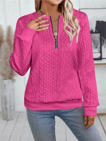 Casual Neckline Long-sleeve Zipper Sweaters Women's Clothing (Option: Rose red-S)