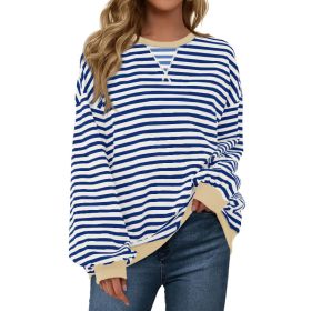 Fisoew Womens Striped Oversized Sweatshirt Color Block Crew Neck Long Sleeve Shirt Casual Loose Pullover Top Y2K Clothes (Option: Blue-M)