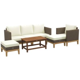 Patio Furniture Set w/ Cushions, 5 PCs PE Rattan Conversation Furniture Set, Cream White (Option: Cream White-660x635x330 mm)