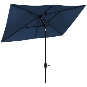 6.5' x 10' Rectangular Market Umbrella, Patio Outdoor Table Umbrella with Crank and Push Button Tilt, Blue (Option: Blue-1820x140x140 mm)