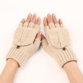 Wool Fingerless Gloves Women's Warm Fashionable Knitted Half Finger Oversleeves (Option: Beige-Free Size)