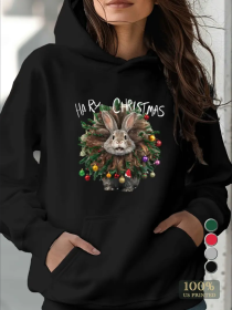 Teediy Bunny Ornaments Hairy Christmas Women'S Hooded Sweatshirt (Option: Black-S)