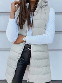 Solid Color Hooded Quilted Zipper Cotton Vest Coat (Option: Grey-1XL)