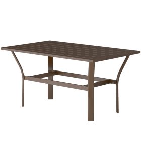 Outdoor Coffee Table with Slatted Tabletop, All-Weather Rectangle Metal Patio Coffee Table for Garden, Brown (Option: Brown-1000x640x85 mm)
