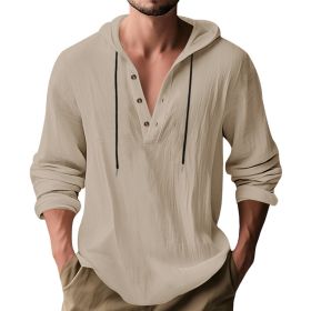 Hooded Casual Loose-fitting T-shirt Sweater For Men (Option: Light Khaki-M)