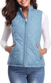 Women's Cotton Vest Stand Collar Zipper Pocket Warm (Option: Light Blue-M)