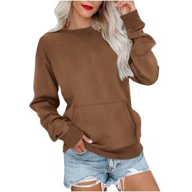 Women's Pin Solid Color Round Neck Loose Long-sleeved Sweater (Option: Caramel Color-M)