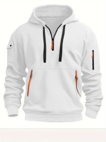 Dropped Shoulder Hooded Sweatshirt Men's Women's Plus Size Loose Pullover Fashion Sweatshirt (Option: White-M-2pcs)