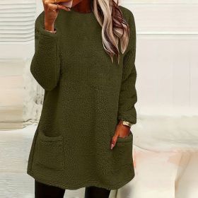 Women's Long Sleeved Pocket Plush Hoodie T-shirt (Option: Army Green-5XL)