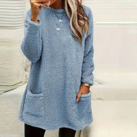 Women's Long Sleeved Pocket Plush Hoodie T-shirt (Option: Blue-4XL)