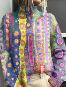 Printed Autumn And Winter New High Neck Long Sleeve Sweaters Women's Clothing (Option: Style 19-XXL)