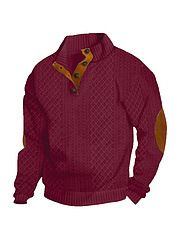 Stand Collar Long Sleeve Jacquard Knitted Pullover Sweater (Option: Wine Red-5XL)