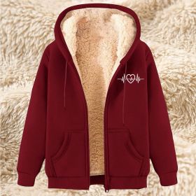 Men's Fleece Hoodie With Fleece Lining, Thick And Warm For Winter, Lamb Fleece For Autumn And Winter (Option: 17 Wine Red-5XL)