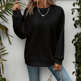 Women's Loose Sports Round Neck Sweatshirt (Option: Black-2XL)