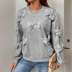 Casual Cool Bow Stitching Gray Women's Round-neck Sweater (Option: Light gray-M)