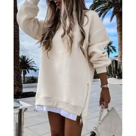 Fall Winter Fashion Stitching Side Zipper Design Pullover Sweater For Women (Option: Apricot-M)