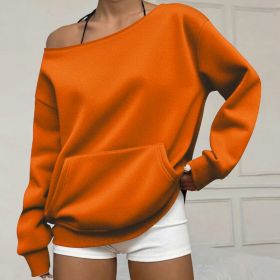 Fashionable Pullover Crew-Neck Off-Shoulder Sweatshirt For Women (Option: Orange-M)