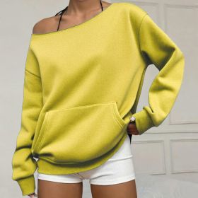 Fashionable Pullover Crew-Neck Off-Shoulder Sweatshirt For Women (Option: Yellow-M)