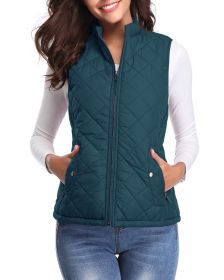 Women's Cotton Vest Stand Collar Zipper Pocket Warm (Option: Sea Blue-M)