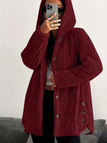 Hooded Loose Plush Coat Women's Regular Sleeve (Option: Wine Red-M)