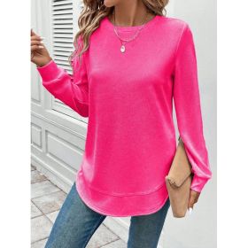 Women's Solid Color Round Neck Loose Stylish Sweatshirt (Option: Rose red-M)