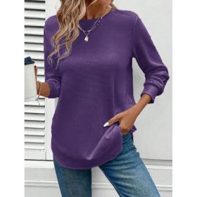 Women's Solid Color Round Neck Loose Stylish Sweatshirt (Option: Purple-M)