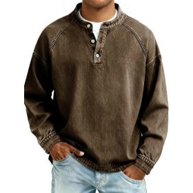 Men's Solid-Colored Casual Top Vintage Long-Sleeve Shirt (Option: Dark brown-M)