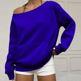 Fashionable Pullover Crew-Neck Off-Shoulder Sweatshirt For Women (Option: Blue-M)