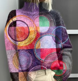 Printed Autumn And Winter New High Neck Long Sleeve Sweaters Women's Clothing (Option: 1 Black Line E127-XS)