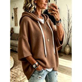 Womens Loose-fitting Hooded Top With Three-quarter Sleeves (Option: Brown-M)