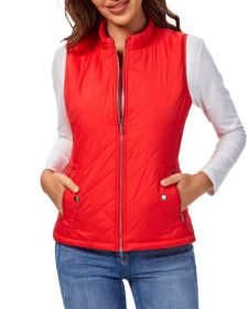 Women's Cotton Vest Stand Collar Zipper Pocket Warm (Option: Red-M)