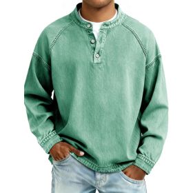 Men's Solid-Colored Casual Top Vintage Long-Sleeve Shirt (Option: Green-M)