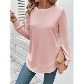 Women's Solid Color Round Neck Loose Stylish Sweatshirt (Option: Pink-M)